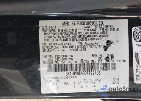 2012 Ford Fusion Se from USA, damaged, VIN 3FAHP0HA6CR292436